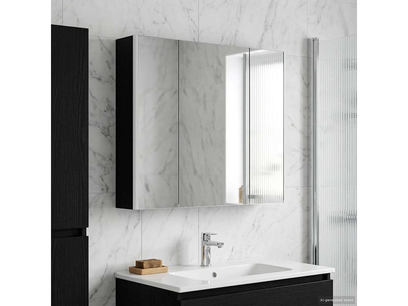 Armoire miroir salle de bain, meuble de rangement chêne noir 83.5x15.5x70 cm - Conforama D