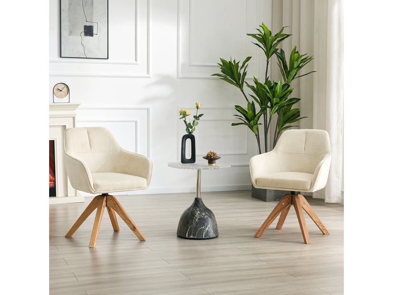  Chaise de salle à manger lot de 2 pivotante 360° avec accoudoirs  - tissu et chêne massif - beige  - Conforama C