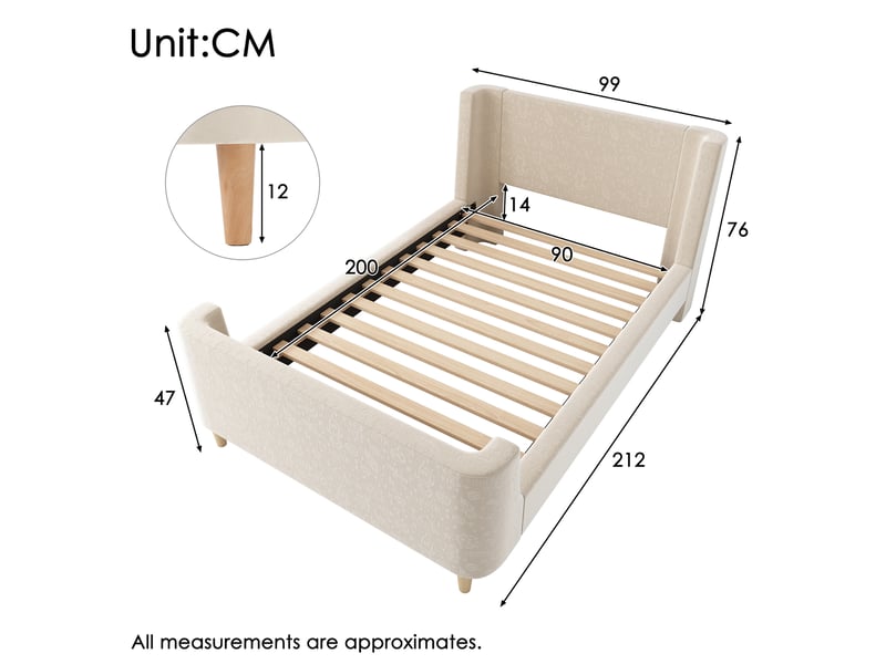  Lit enfant 90 x 200 cm en velours beige avec sommier à lattes et motif spatial  - Conforama C