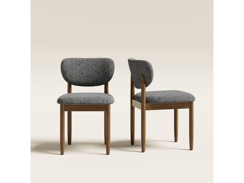  Lot de 2 chaises de salle à manger en chenille, pieds en bois, dossier ergonomique, assise rembourrée confortable, style moderne pour salle à manger et cuisine, gris  - Conforama B
