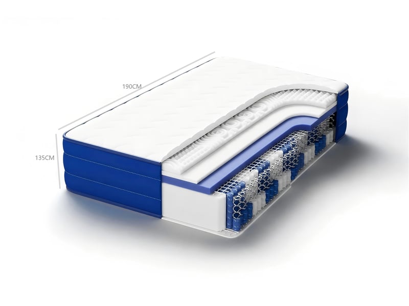  Matelas à ressorts ensachés individuellement 135x190cm – 22cm d'épaisseur, 7 zones de confort, soutien moyenferme (h3h4), ergonomique, respirant et anti-acariens, certifié oeko-tex. 7 zones de confort - Conforama C