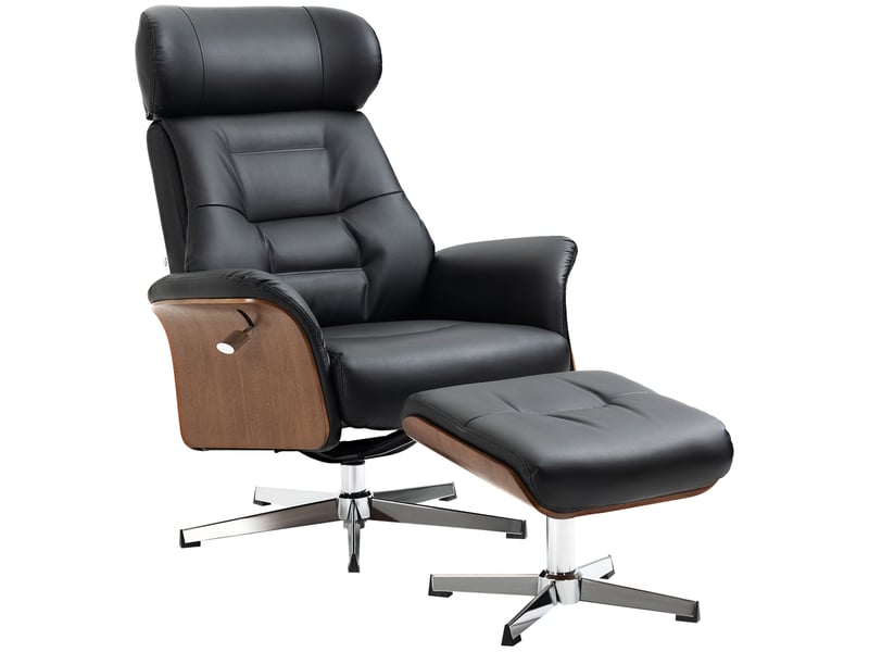  Fauteuil inclinable avec repose-pieds, pivotant à 360°, fonction inclinable, fauteuil de lecture, noir, 80 x 84 x 108 cm  - Conforama A