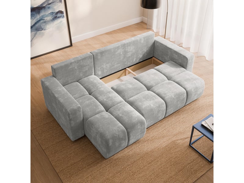 Canapé d'angle ramil, tissu chenille gris clair - Conforama C