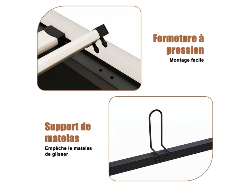  Lit coffre 160x200 avec sommier, led lit double avec usb et espace de rangement, capitonné cadre lits à lattes pour 2 personnes, beige lin  - Conforama R