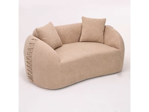 Canapé compressé 2 places 155x90x67 cm sans montage, sans structure, accoudoirs avec lacets, 2 coussins, mousse, tissu chenille crème abricot