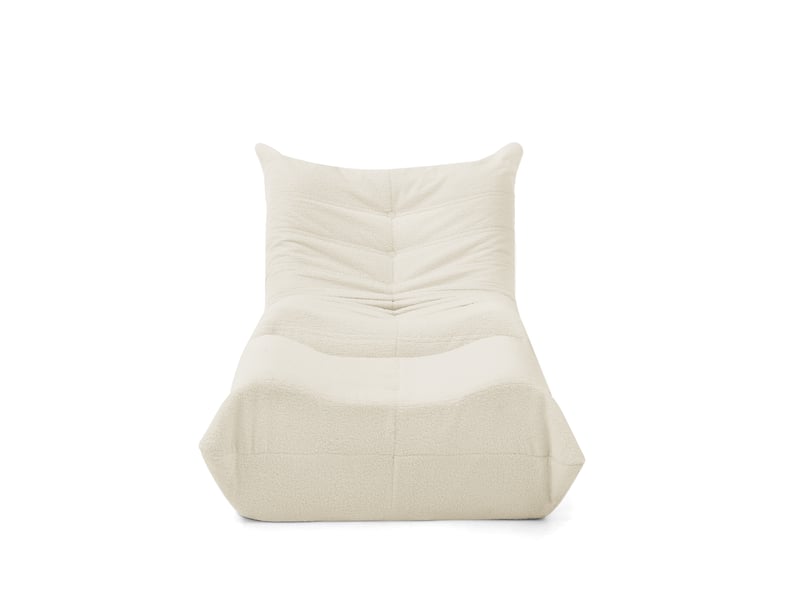  Fauteuil lounge bas beige en tissu bouclette teddy, dossier et repose-pieds  - Conforama A