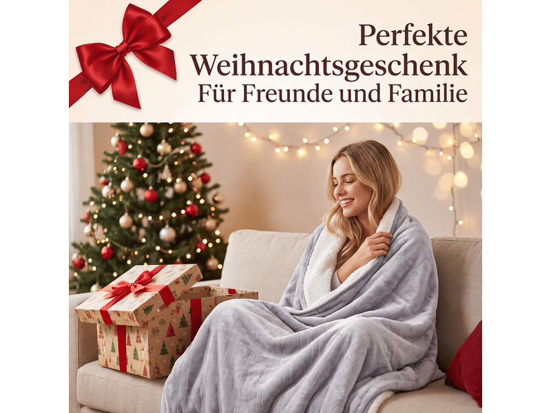  Nettlife couverture chauffante 180x130cm gris clair, 6 niveaux, minuterie 2‑10h arrêt auto, double face flanelle &amp; sherpa, lavable, protection surchauffe  - Conforama B