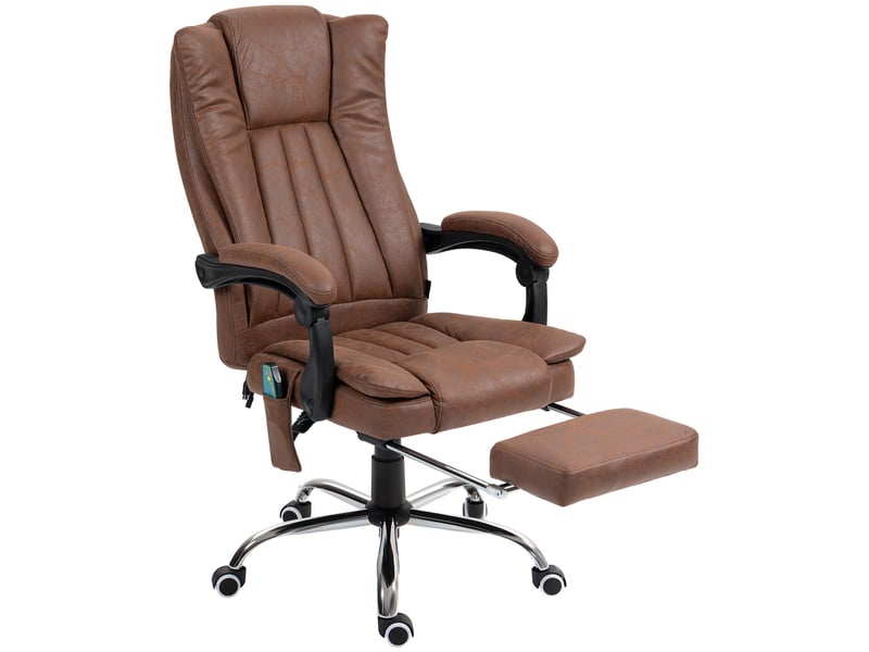  Chaise de bureau massante avec chauffage, repose-pieds rétractable et inclinaison à 135° marron  - Conforama B