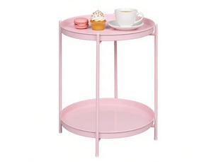 Table basse ronde avec 2 plateaux de rangement amovibles et pieds réglables en métal pour salon, 44×44×53 cm, rose