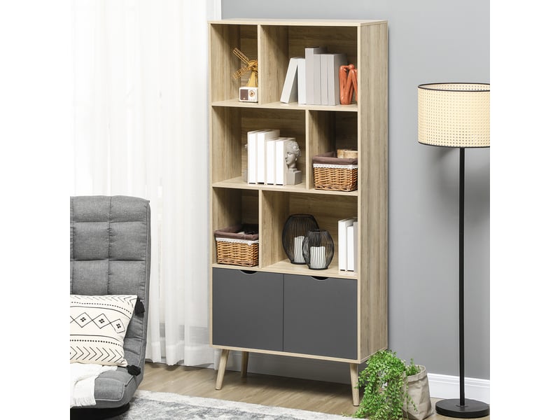  Bibliothèque étagère meuble de rangement placard 6 étagères dim. 80l x 35l x 180h cm naturel et gris foncé  - Conforama D