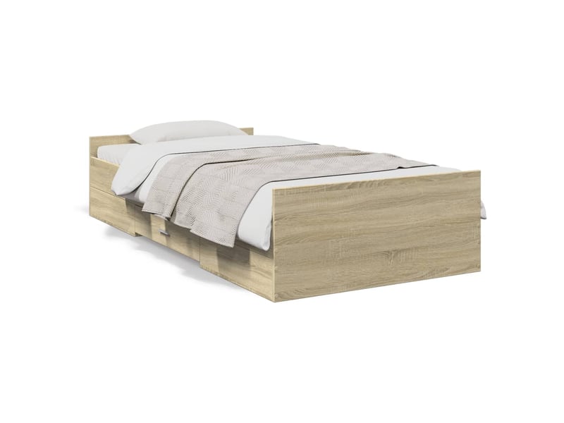  Lit simple- lit adulte -  cadre de lit avec tiroirs sans matelas chêne sonoma 90x200 cm  - Conforama A