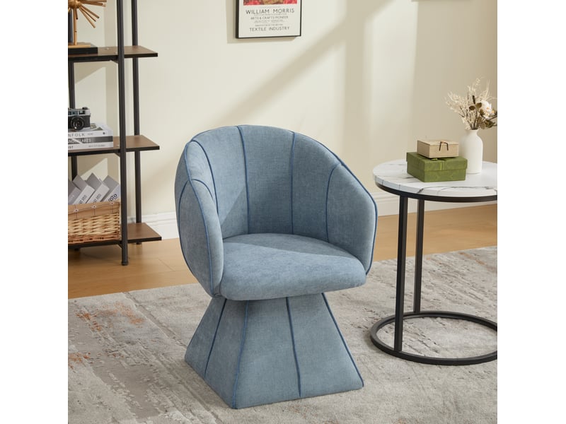 Fauteuil pivotant avec dossier haut ergonomique, pour chambre et salon en chenille bleue 56 × 54 × 74,5 cm - Conforama B