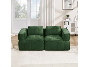 Canapé 2 places modulable angle sans armature, mousse 32d, assise profonde, doux, sans montage, sable,vert