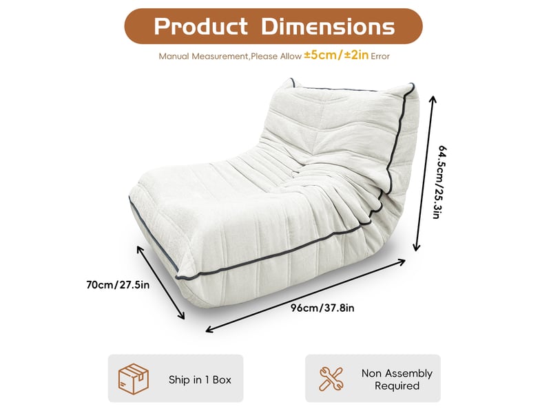  Fauteuil poire chenille 70x96x64,5 cm avec dossier blanc  - Conforama D