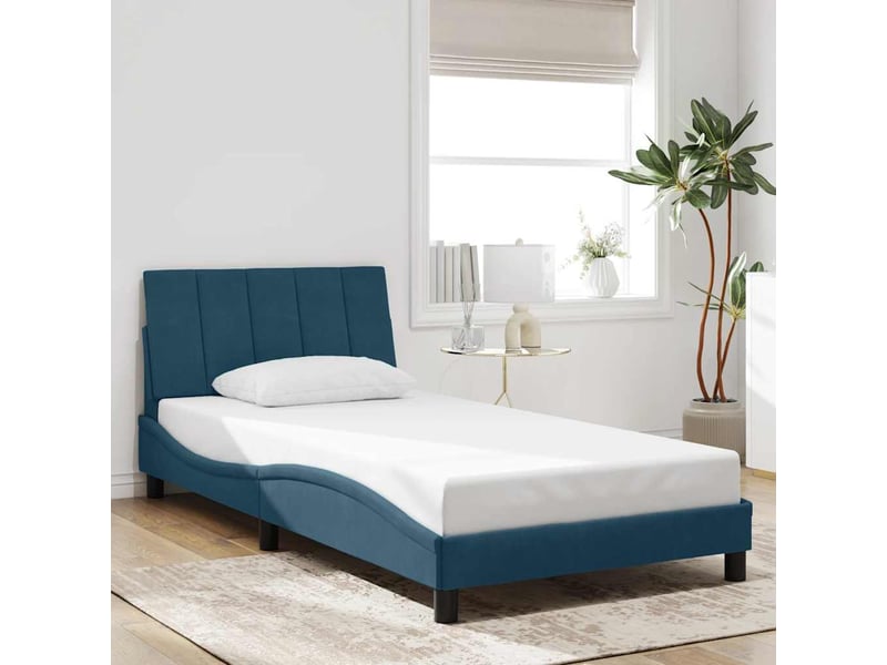  Lit simple- lit adulte -  cadre de lit avec led sans matelas hanko bleu 100x200 cm velours  - Conforama C