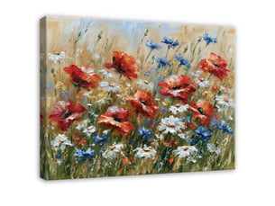 Tableau décoration murale impression sur toile fleurs sauvages prairie rouge - 90x60 cm - tableau décoration murale chambre et salon
