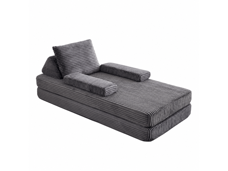  Canapé modulable convertible 211 cm en velours côtelé, canapé-lit avec 2 dossiers triangulaires, 2 coussins et 2 accoudoirs amovibles - gris  - Conforama A