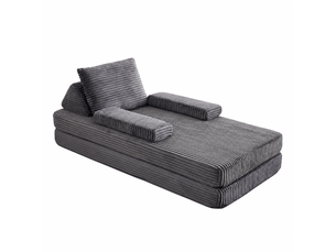 Canapé modulable convertible 211 cm en velours côtelé, canapé-lit avec 2 dossiers triangulaires, 2 coussins et 2 accoudoirs amovibles - gris