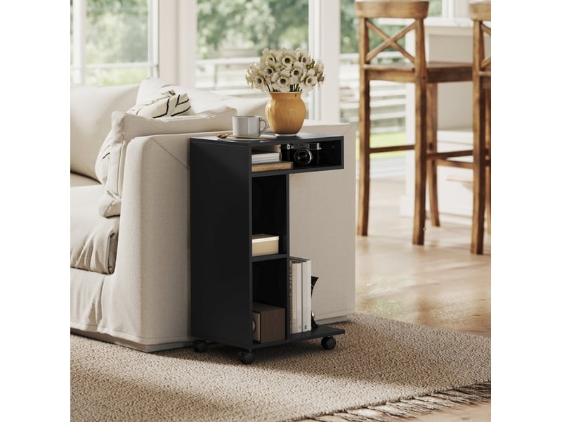 Desserte de cuisine en c avec 3 niches et 4 roulettes dont 2 freinées, rangement ouvert noire 40 × 30 × 69 cm - Conforama B