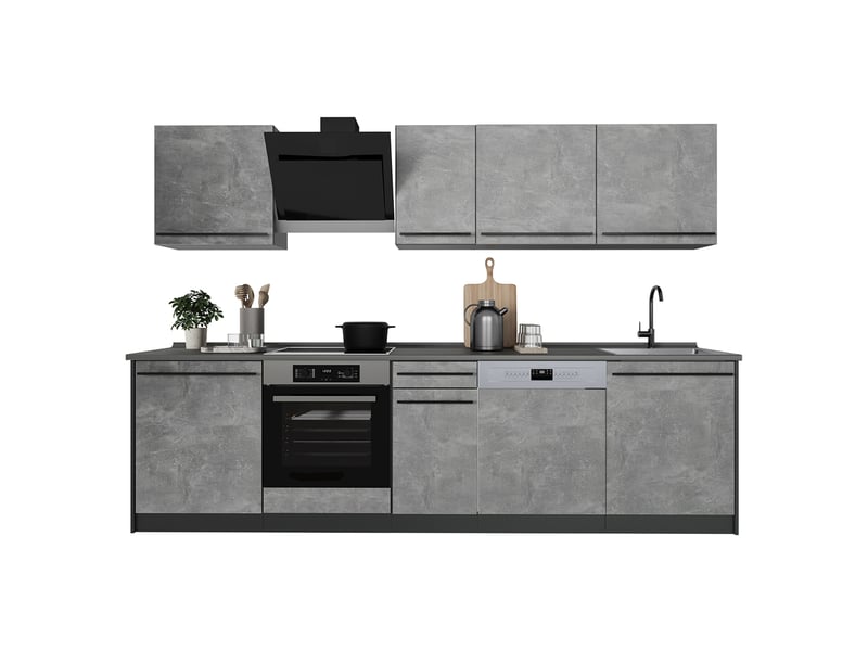  Vicco cuisine, bétonanthracite, 280cm plan de travail chêne doré  - Conforama E