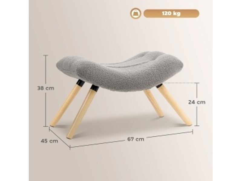  Pouf repose-pieds 67x45x38 cm pieds en bois gris clair  - Conforama E