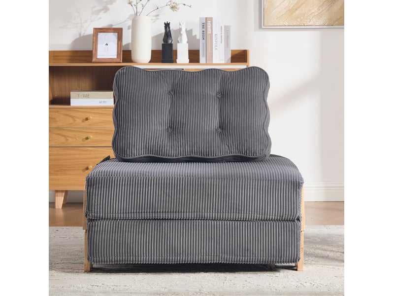  Fauteuil convertible en lit modenvie en velours côtelé gris foncé, style scandinave, 90 x 86 x 84 cm, couchage 90 x 170 cm  - Conforama E