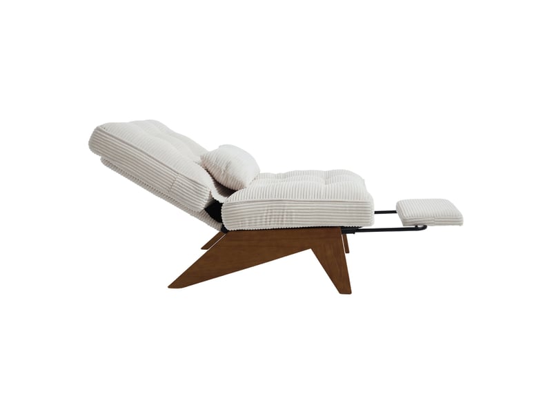  Fauteuil de salon 127x73x90cm – pas d'accoudoirs - avec repose-pieds rétractable, dossier inclinable et coussin lombaire – velours côtelé - beige  - Conforama C