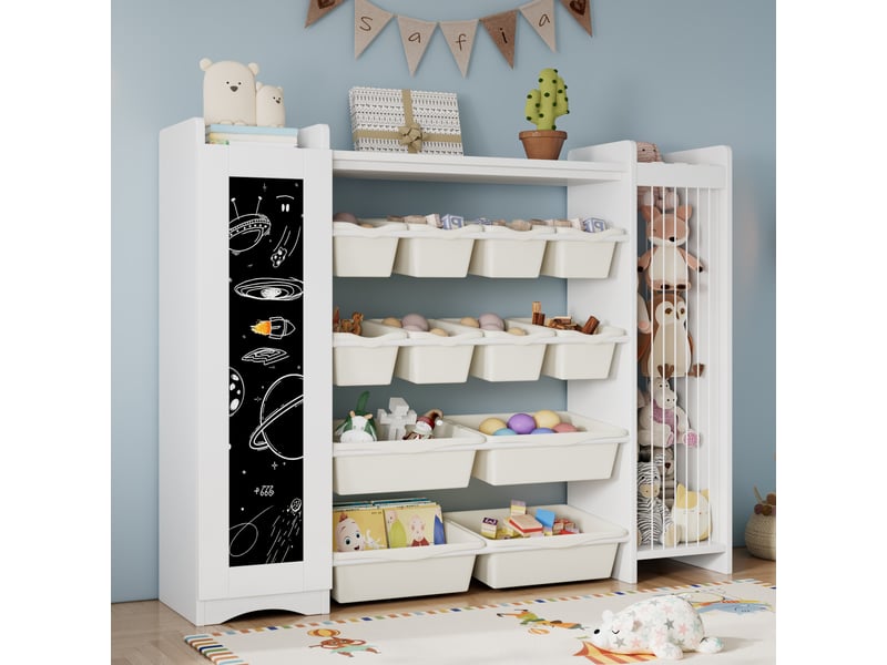 Meuble de rangement enfant - rangements intégrés - lin - organisation des jouets - rangement chambre - gain de place - blanc et noir CozyNest - Conforama C