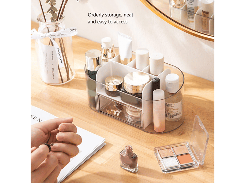  Organiseur de maquillage de bureau transparent à compartiments pour cosmétiques et soins de la peau (bleu)  - Conforama B