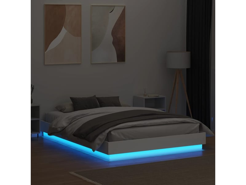 Lit double- lit adulte - cadre de lit avec led sans matelas blanc 150x200 cm - Conforama C