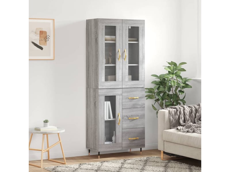  Buffet haut - bahut - meuble de rangement sonoma gris 69,5x34x180 cm bois d'ingénierie  - Conforama B