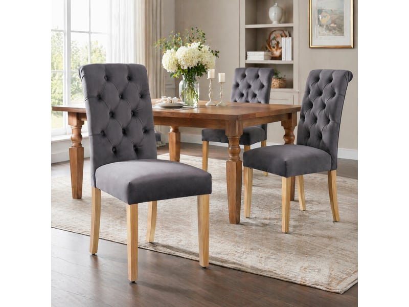  Lot de 2 chaises de salle à manger en velours gris avec pieds en chêne  - Conforama C
