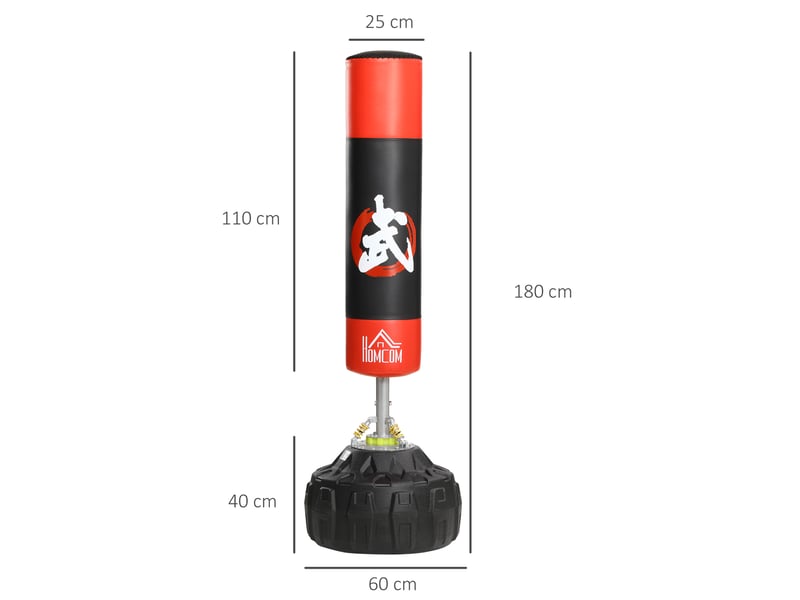  Sac de frappe autoportant adulte, base lestable sable (60kg)eau (50kg), ressorts amortisseurs, ø60×180 cm, noirrouge  - Conforama D