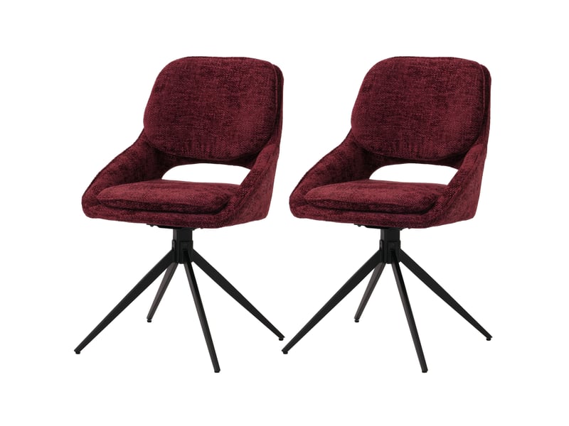 Lot de 2 chaises de salle à manger pivotantes à 180° avec retour automatique assise rembourrée et protections de sol réglables tissu chenille bordeaux et fer 04_0009908 - Conforama A