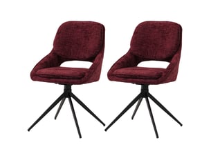 Lot de 2 chaises de salle à manger pivotantes à 180° avec retour automatique assise rembourrée et protections de sol réglables tissu chenille bordeaux et fer 04_0009908
