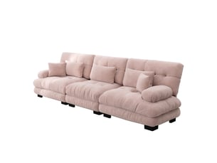 Canapé d'angle 3 places, avec couchage d'appoint, en tissu chenille, coloris rose, l313 x p77 x h81 cm, pour salon, gain de place