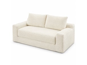 Canapé droit convertible 2 places en velours côtelé blanc, mousse à mémoire de forme, idéal pour petits espaces