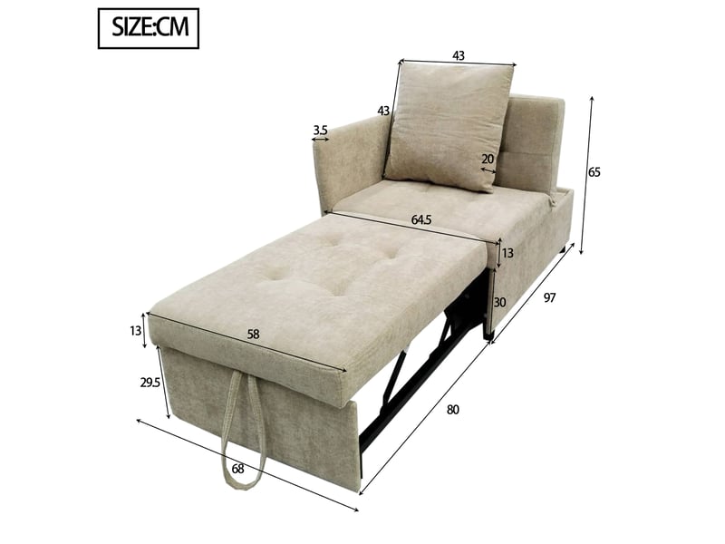  Canapé convertible 3 places beige, lit d'appoint tissu lin avec rangement intégré et dossier réglable  - Conforama C