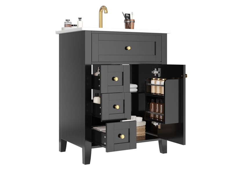  Meuble sous-vasque 61x47x86 cm avec lavabo en céramique noir brillant  - Conforama A