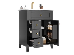 Meuble sous-vasque 61x47x86 cm avec lavabo en céramique noir brillant