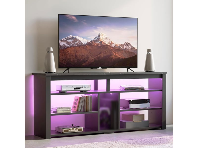  Bestier tv stand for 65 inch tvs, tv stand with storage for ps5, led tv console with adjustable storage shelf for living room, black marble  - Conforama A