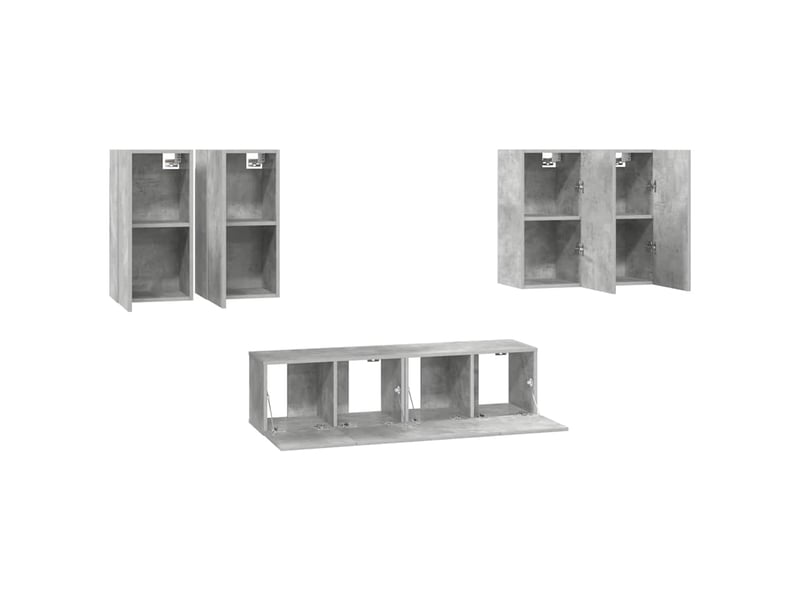  Ensemble de meuble tv - banc tv - meuble de rangement 6 pcs gris béton bois d'ingénierie  - Conforama D