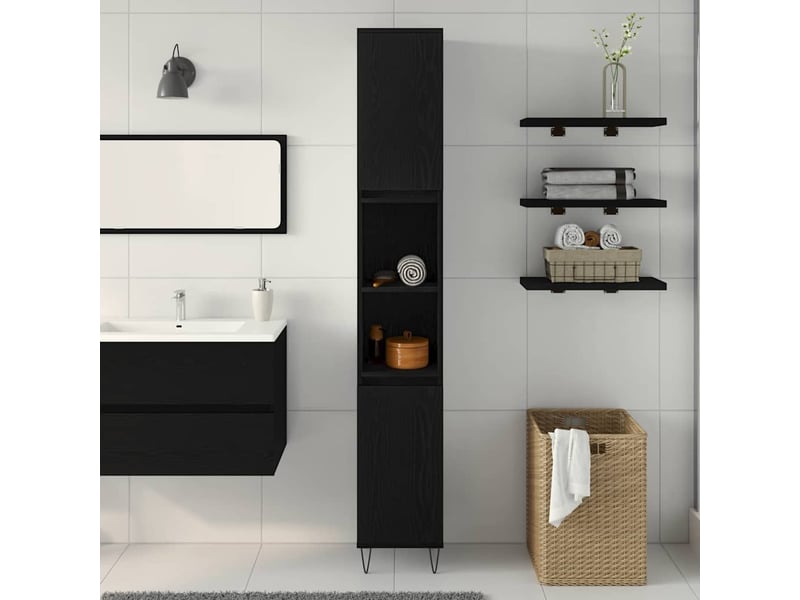  Cabinet de salle de bain, armoire salle de bain chêne noir 30 x 30 x 190 cm cf65326  - Conforama D