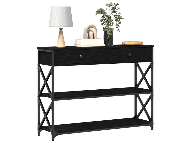  Table console - table d'appoint - table d' entrée avec tiroir chêne noir 100 x 28 x 75 cm  - Conforama C