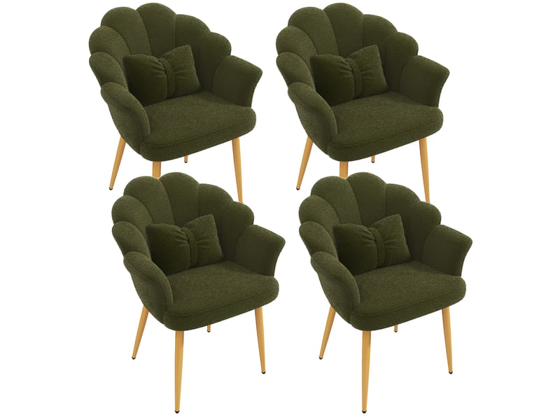  Lot de 4 fauteuils de salle à manger 64 x 65,5 x 85 cm vert, tissu peluche polyester, pieds métal doré  - Conforama A