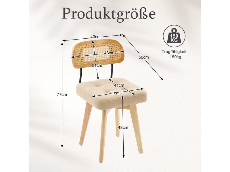  Lot de 2 chaises de salle à manger pivotantes 360° en tissu beige, dossier en paille, style vintage  - Conforama C