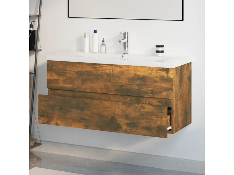  Meuble lavabo avec bassin intégré, armoire de salle de bain chêne fumé bois d'ingénierie cf65566  - Conforama C