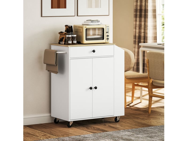  Desserte de cuisine à roulettes 82 x 38 x 86,5 cm blanche, panneau de particules, rangement modulable  - Conforama D