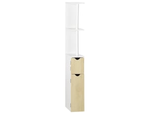 Meuble de salle de bain avec 2 étagères et 2 placards, armoire haute gain de place 15,2 x 29,8 x 118 cm, coloris blanc et bois