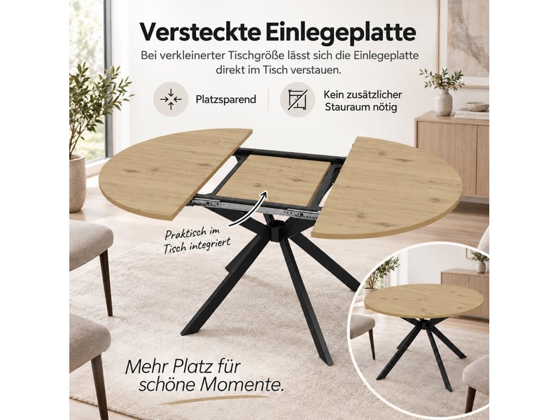  Table à manger extensible 100140x100x75 cm plateau ovale décor bois  - Conforama E
